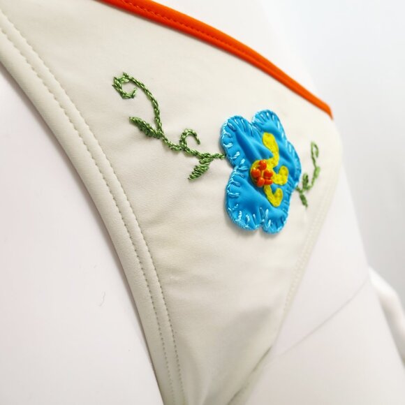 Christina 2-Piece Swimsuit White with Floral Appliqué Beading Embroidery Size M - Picture 14 of 16